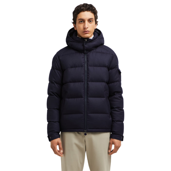 Doudoune MONCLER Montgenevre capuche laine vierge flanelle bleu marine