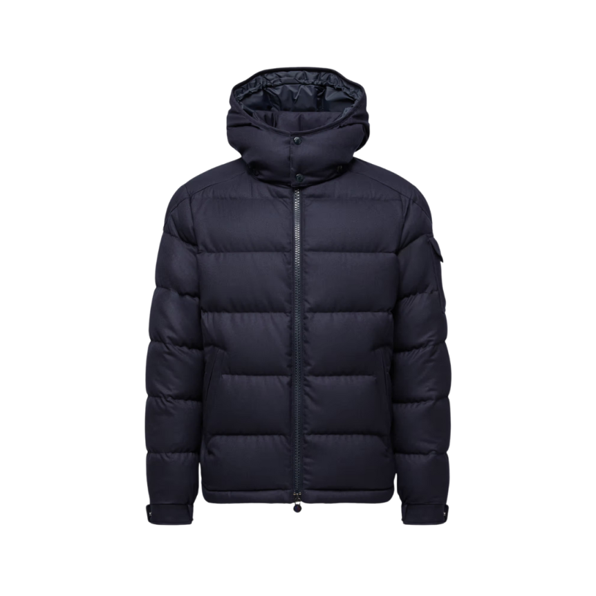 Doudoune MONCLER Montgenevre capuche laine vierge flanelle bleu marine