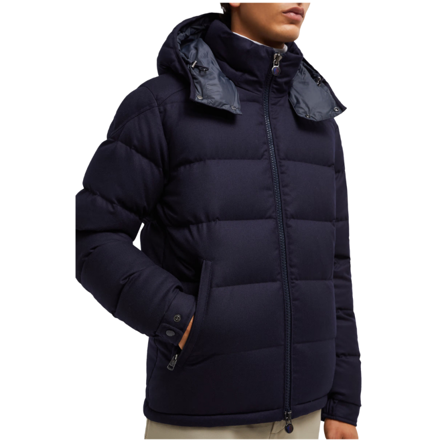Doudoune MONCLER Montgenevre capuche laine vierge flanelle bleu marine