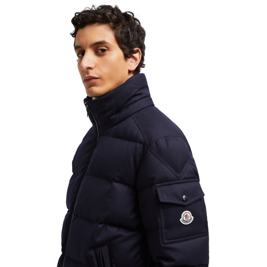 Doudoune MONCLER Montgenevre capuche laine vierge flanelle bleu marine