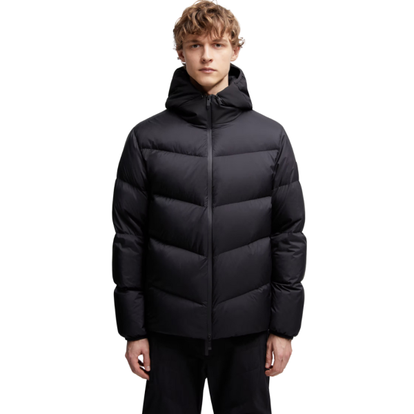 Doudoune courte MONCLER Forez nylon noir mat capuche amovible logo embossé