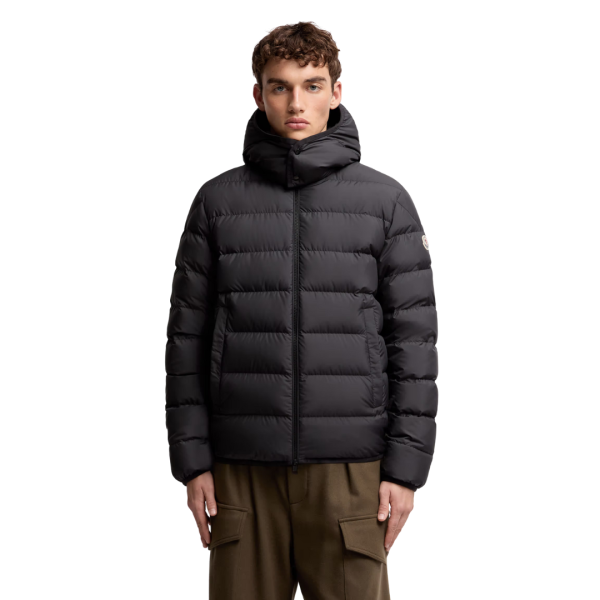 Doudoune courte MONCLER Montbrocq nylon noir mat capuche amovible