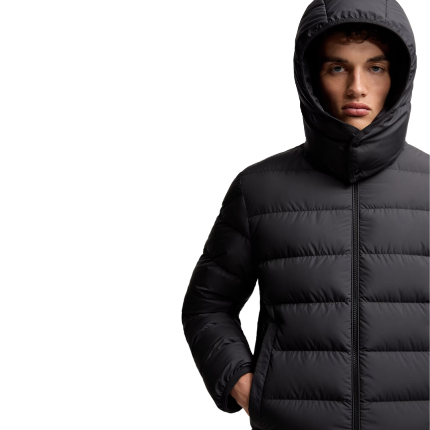 Doudoune courte MONCLER Montbrocq nylon noir mat capuche amovible