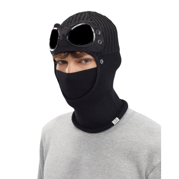 Cagoule CP COMPANY laine mérinos noir lunettes