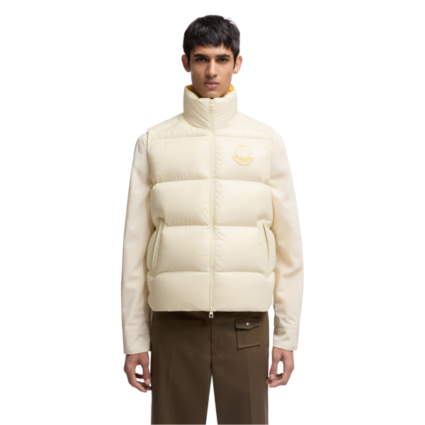 Doudoune sans manches MONCLER Lipsi nylon laqué brillant crème logo eponge