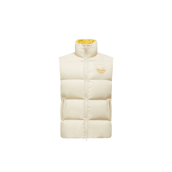 Doudoune sans manches MONCLER Lipsi nylon laqué brillant crème logo eponge