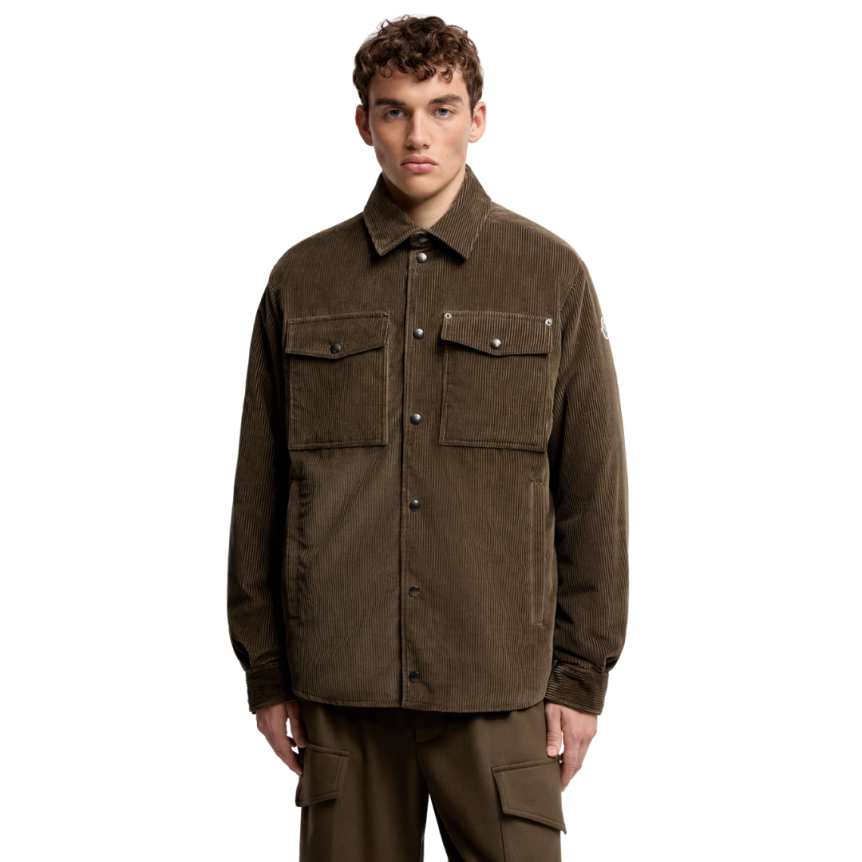 Veste chemise matelassée MONCLER Ambroisie coton velours côtelé kaki
