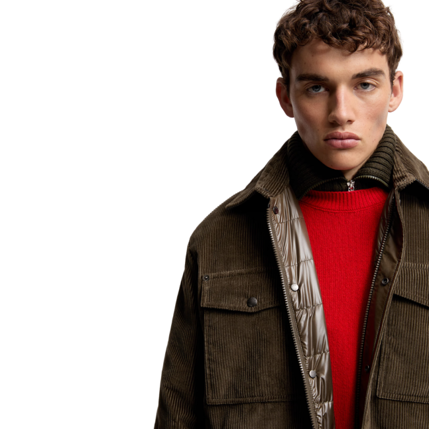 Veste chemise matelassée MONCLER Ambroisie coton velours côtelé kaki