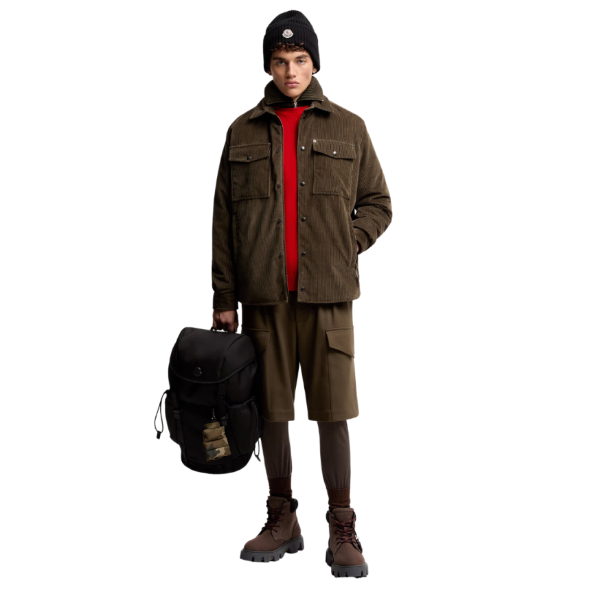 Veste chemise matelassée MONCLER Ambroisie coton velours côtelé kaki