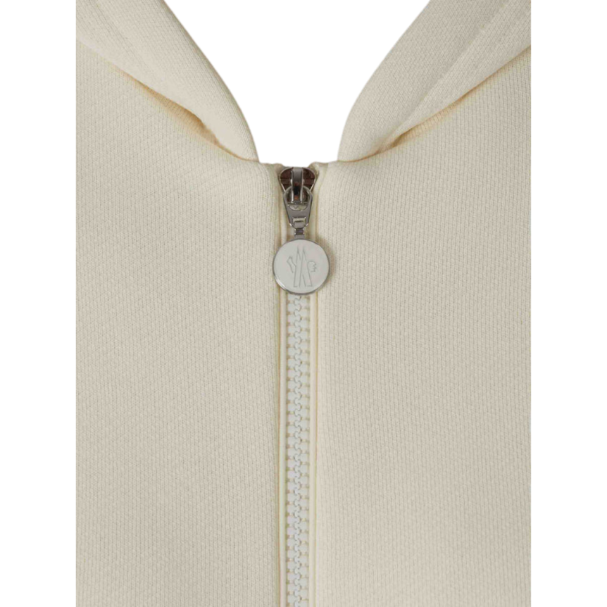 Sweat à capuche zippé MONCLER cardigan coton écru poche maille
