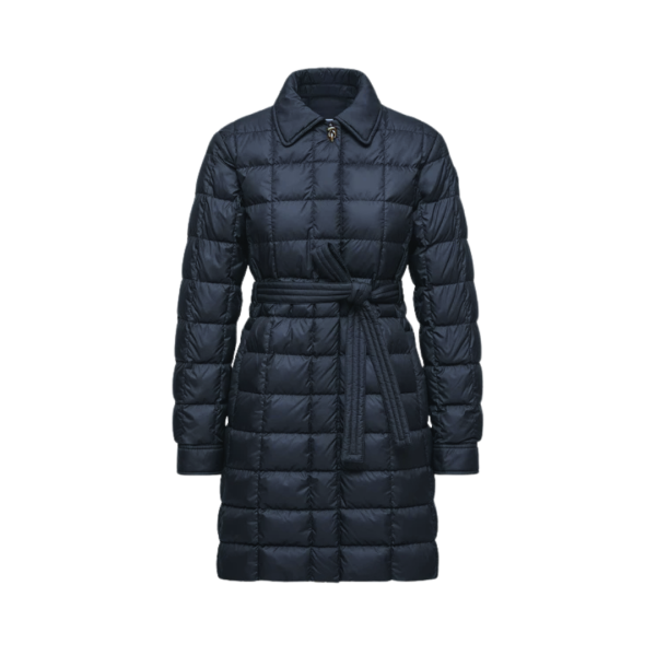 Doudoune longue manteau ceinture MONCLER Gresillon nylon matelassé carré bleu marine