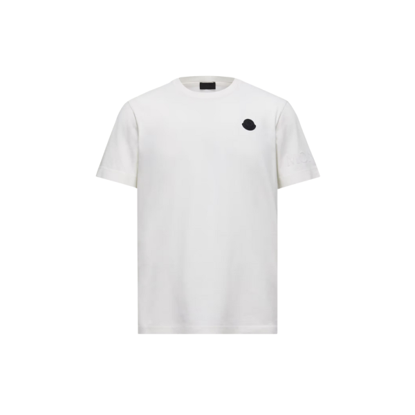 T-shirt MONCLER col rond coton blanc logo velours manche