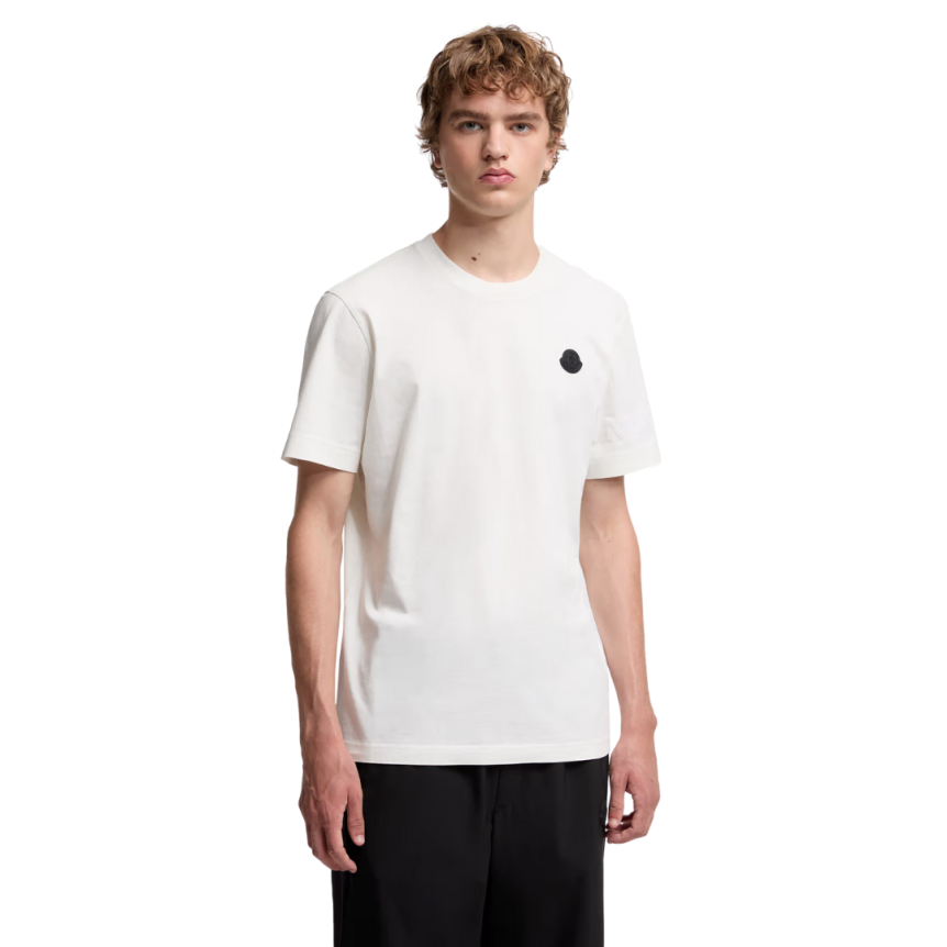 T-shirt MONCLER col rond coton blanc logo velours manche