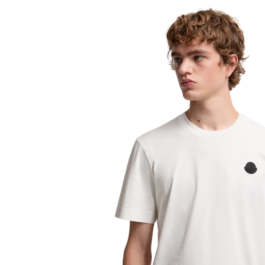 T-shirt MONCLER col rond coton blanc logo velours manche