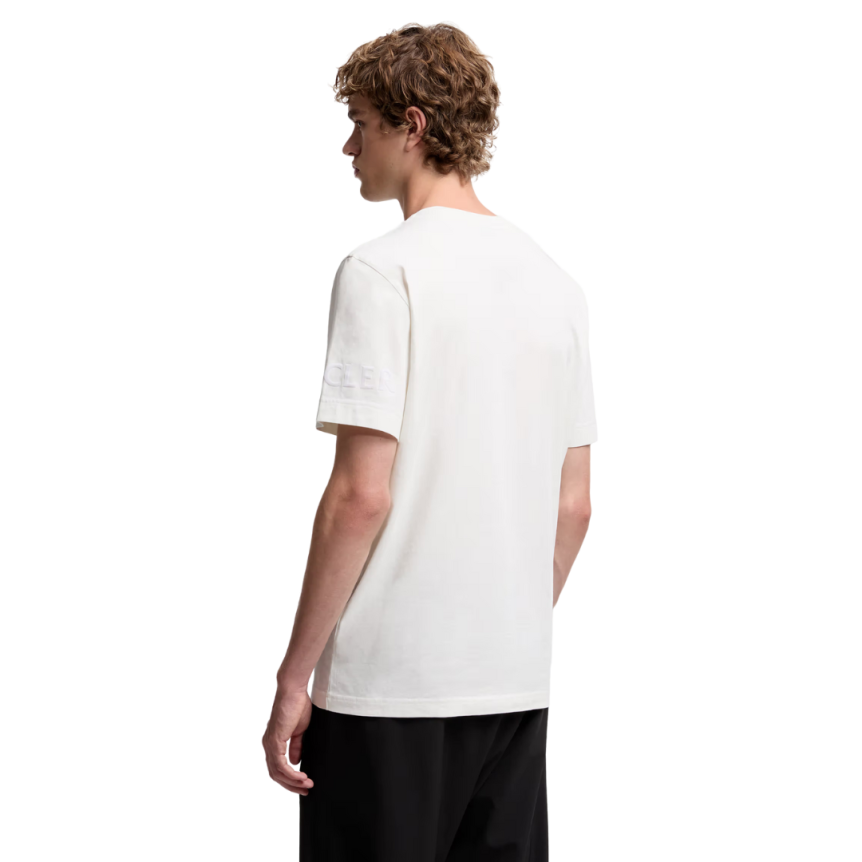 T-shirt MONCLER col rond coton blanc logo velours manche