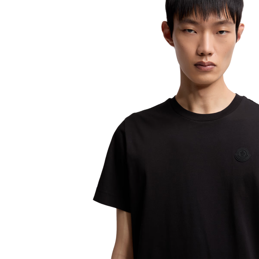 T-shirt col rond coton noir logo mat velours manche