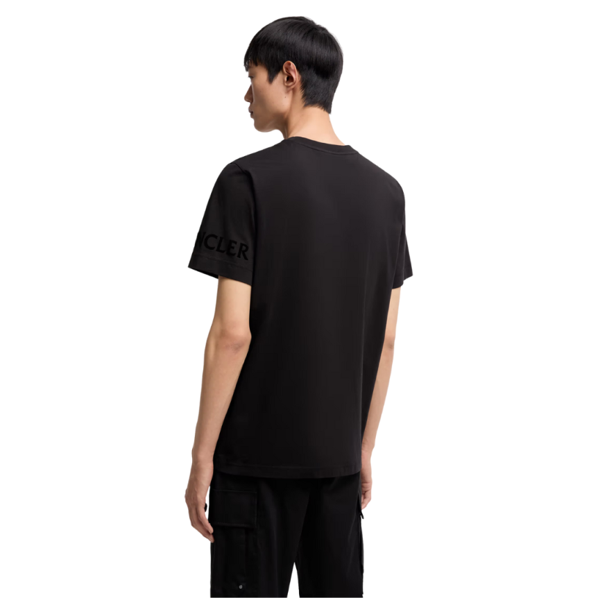 T-shirt col rond coton noir logo mat velours manche