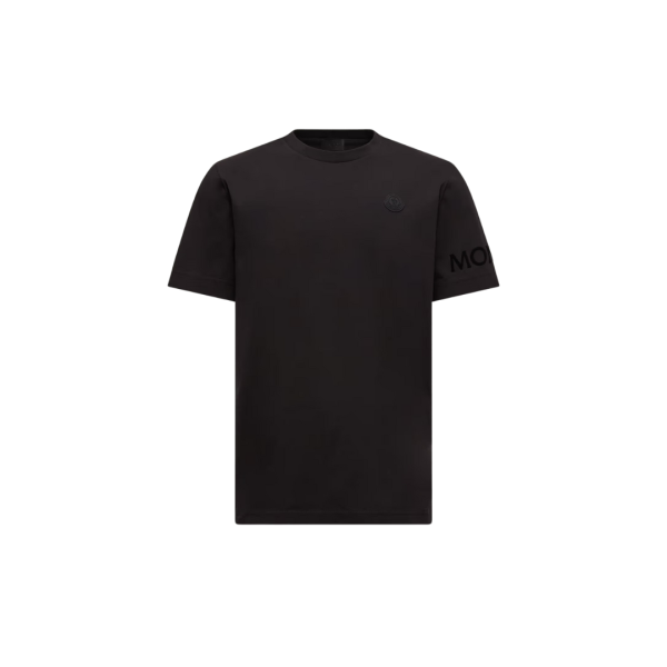 T-shirt col rond coton noir logo mat velours manche