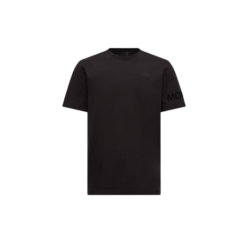 T-shirt col rond coton noir logo mat velours manche