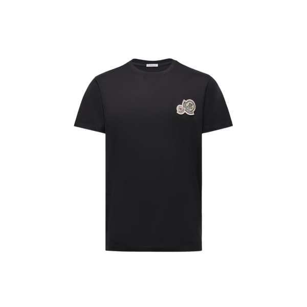 T-shirt col rond MONCLER coton noir empiècement double logo