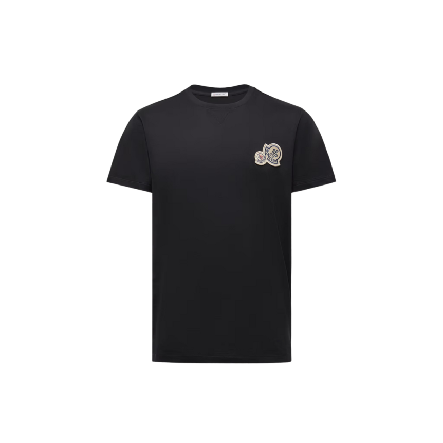 T-shirt col rond MONCLER coton noir empiècement double logo