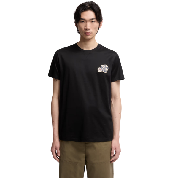 T-shirt col rond MONCLER coton noir empiècement double logo