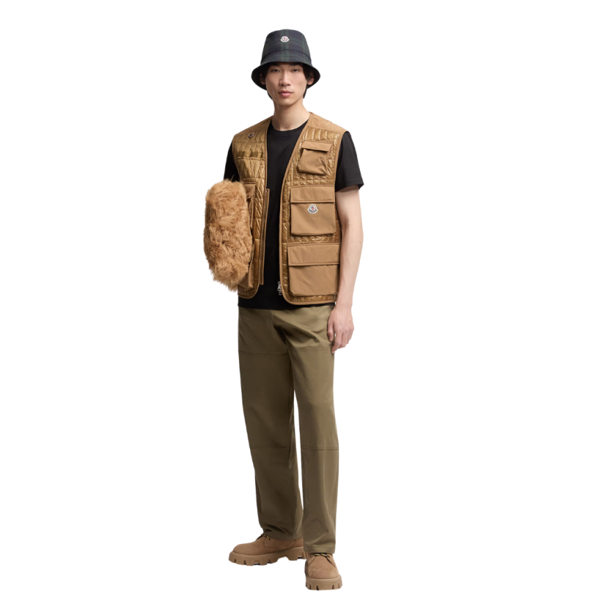 T-shirt col rond MONCLER coton noir empiècement double logo