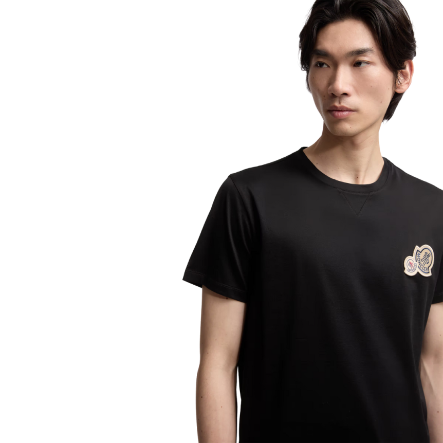 T-shirt col rond MONCLER coton noir empiècement double logo