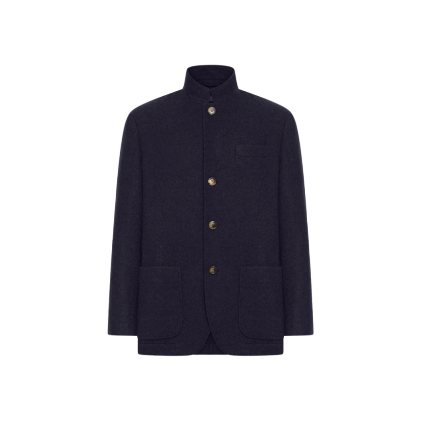 Veste col montant officier BRUNELLO CUCINELLI cachemire bleu marine