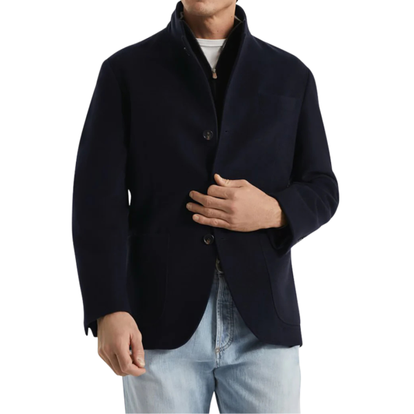 Veste col montant officier BRUNELLO CUCINELLI cachemire bleu marine