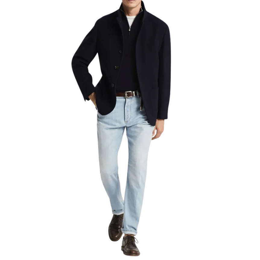 Veste col montant officier BRUNELLO CUCINELLI cachemire bleu marine