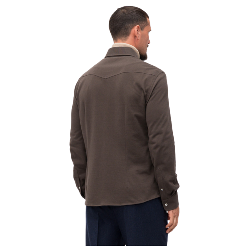 Chemise BRUNELLO CUCINELLI bouton pression coton marron chocolat poche plaquée