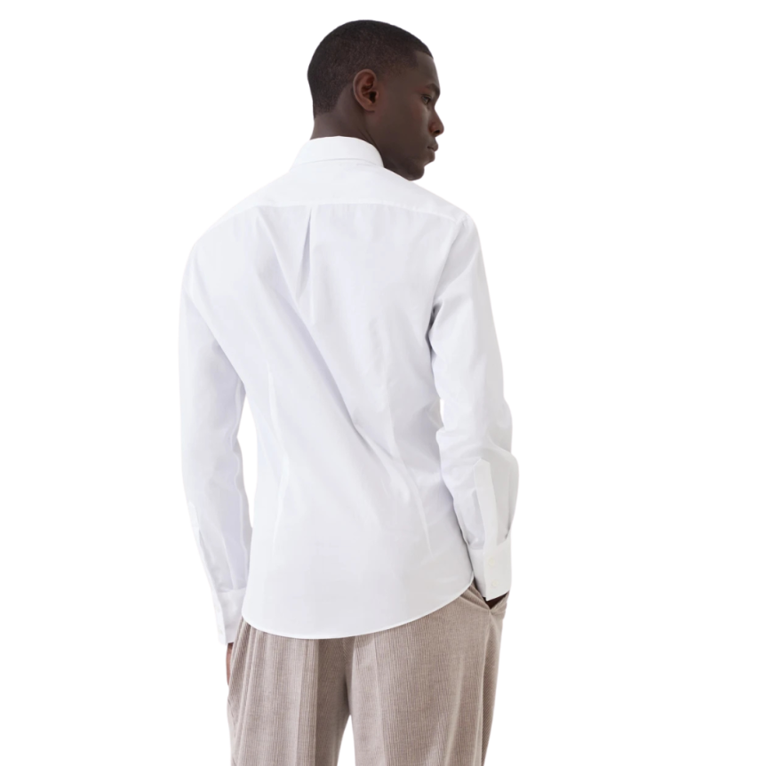 Chemise coupe slim BRUNELLO CUCINELLI sergé coton blanc col boutonné