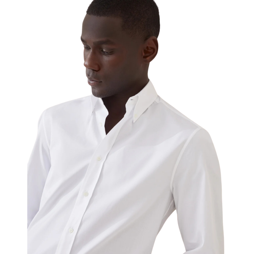 Chemise coupe slim BRUNELLO CUCINELLI sergé coton blanc col boutonné
