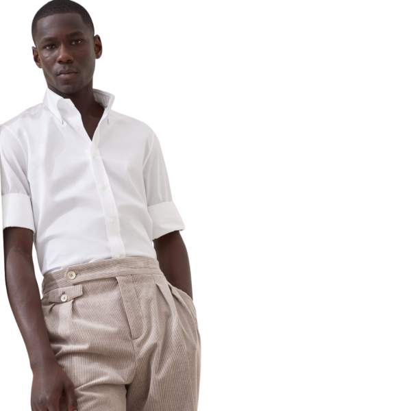 Chemise coupe slim BRUNELLO CUCINELLI sergé coton blanc col boutonné