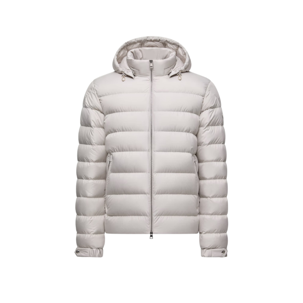 Doudoune courte à capuche MONCLER Arneb nylon gris glacier logo cuir