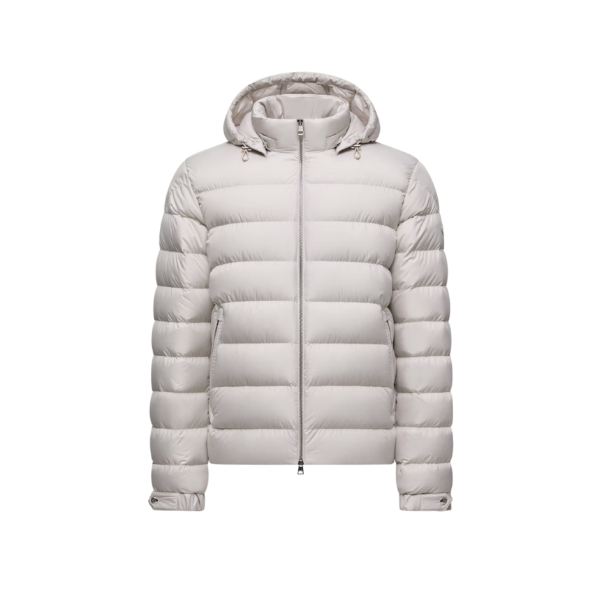 Doudoune courte à capuche MONCLER Arneb nylon gris glacier logo cuir