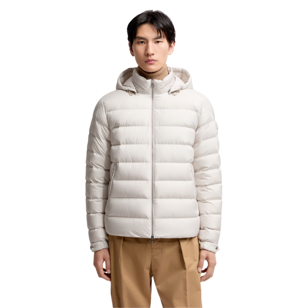 Doudoune courte à capuche MONCLER Arneb nylon gris glacier logo cuir