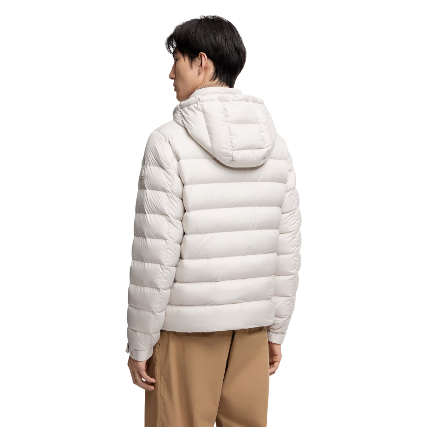Doudoune courte à capuche MONCLER Arneb nylon gris glacier logo cuir