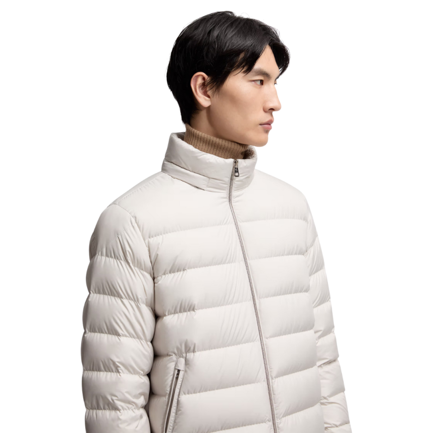 Doudoune courte à capuche MONCLER Arneb nylon gris glacier logo cuir