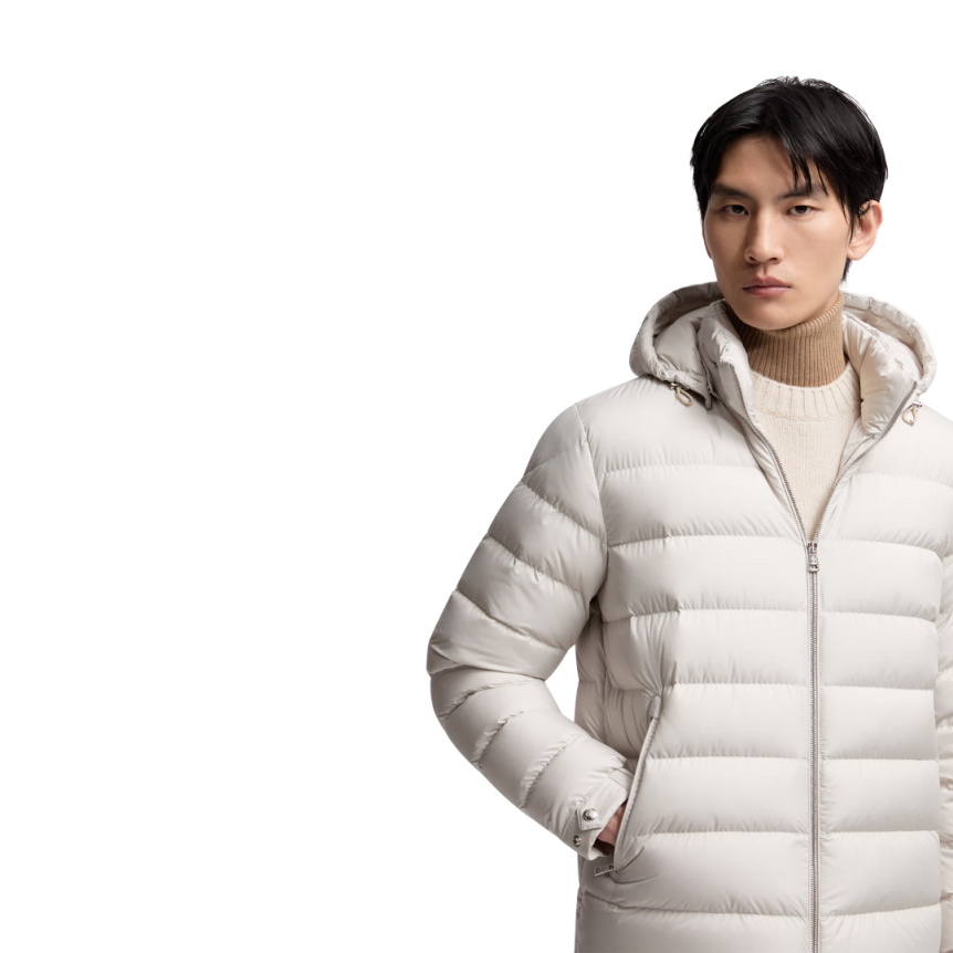 Doudoune courte à capuche MONCLER Arneb nylon gris glacier logo cuir