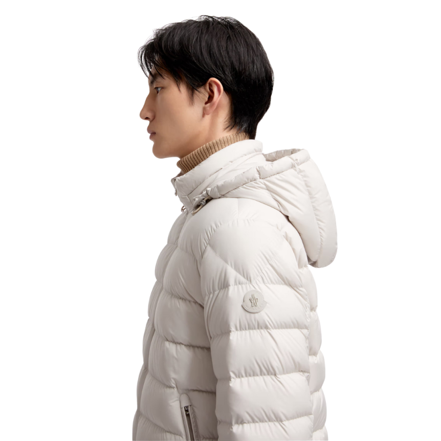 Doudoune courte à capuche MONCLER Arneb nylon gris glacier logo cuir