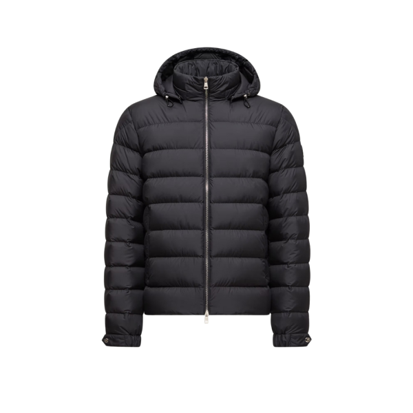 Doudoune courte à capuche MONCLER Arneb nylon noir logo cuir