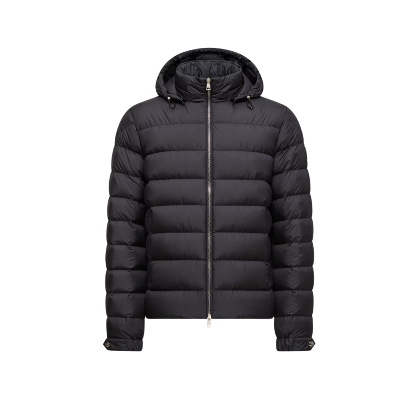 Doudoune courte à capuche MONCLER Arneb nylon noir logo cuir