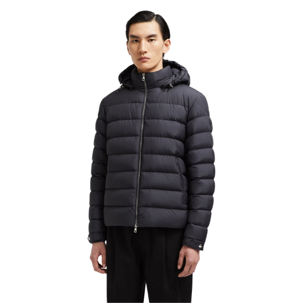 Doudoune courte à capuche MONCLER Arneb nylon noir logo cuir