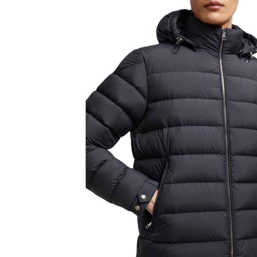 Doudoune courte à capuche MONCLER Arneb nylon noir logo cuir