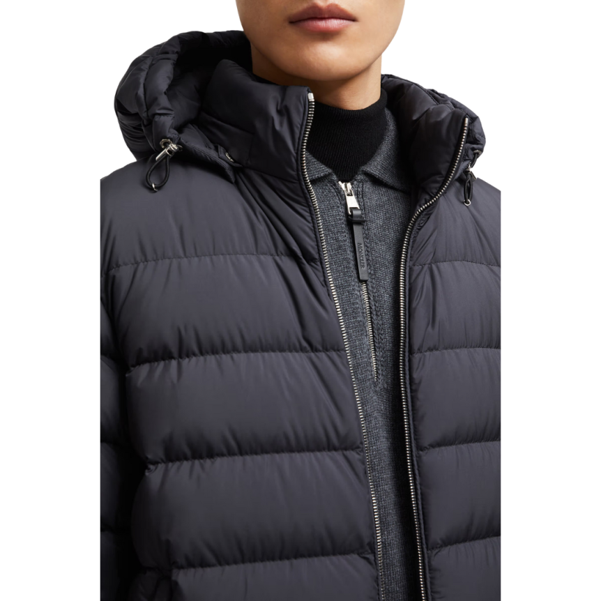 Doudoune courte à capuche MONCLER Arneb nylon noir logo cuir