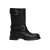 Bottine Boot Biker cuir noir sangle double boucle doré