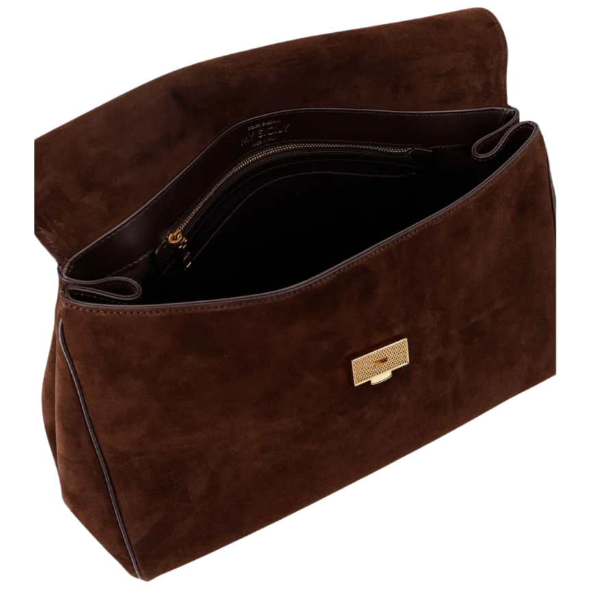 Sac à main DOLCE & GABBANA Sicily daim marron foncé porte clés doré bandoulière