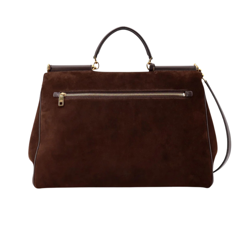 Sac à main DOLCE & GABBANA Sicily daim marron foncé porte clés doré bandoulière
